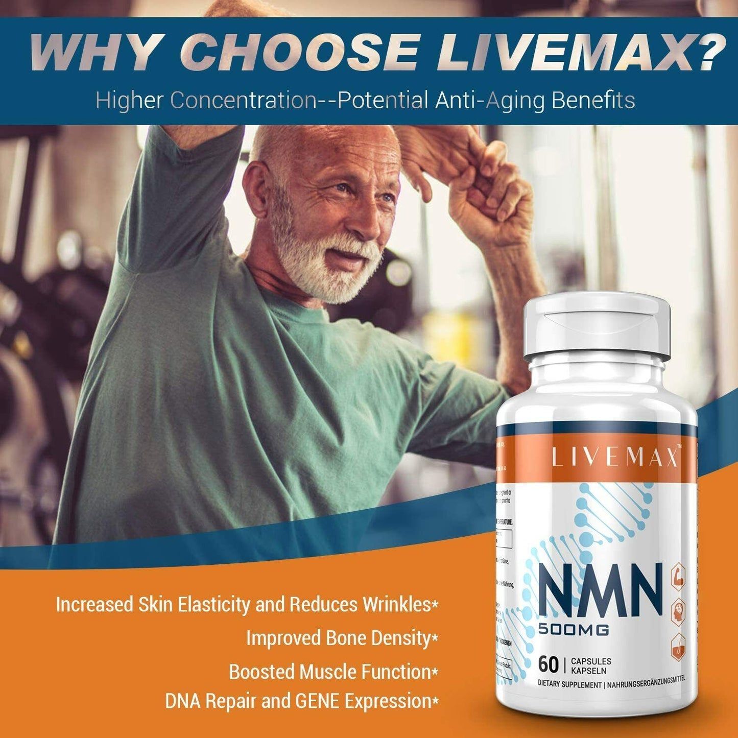 LIVEMAX NMN 500mg 60 Caps Anti Aging NAD+ Booster Immunity - FREE EXPRESS POST