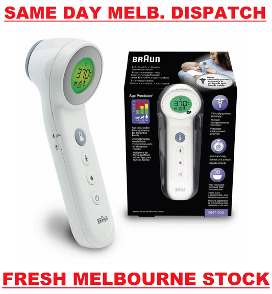 Braun No Touch 3-in-1 Thermometer BNT400 Age Precision Touchless Infrared WHITE