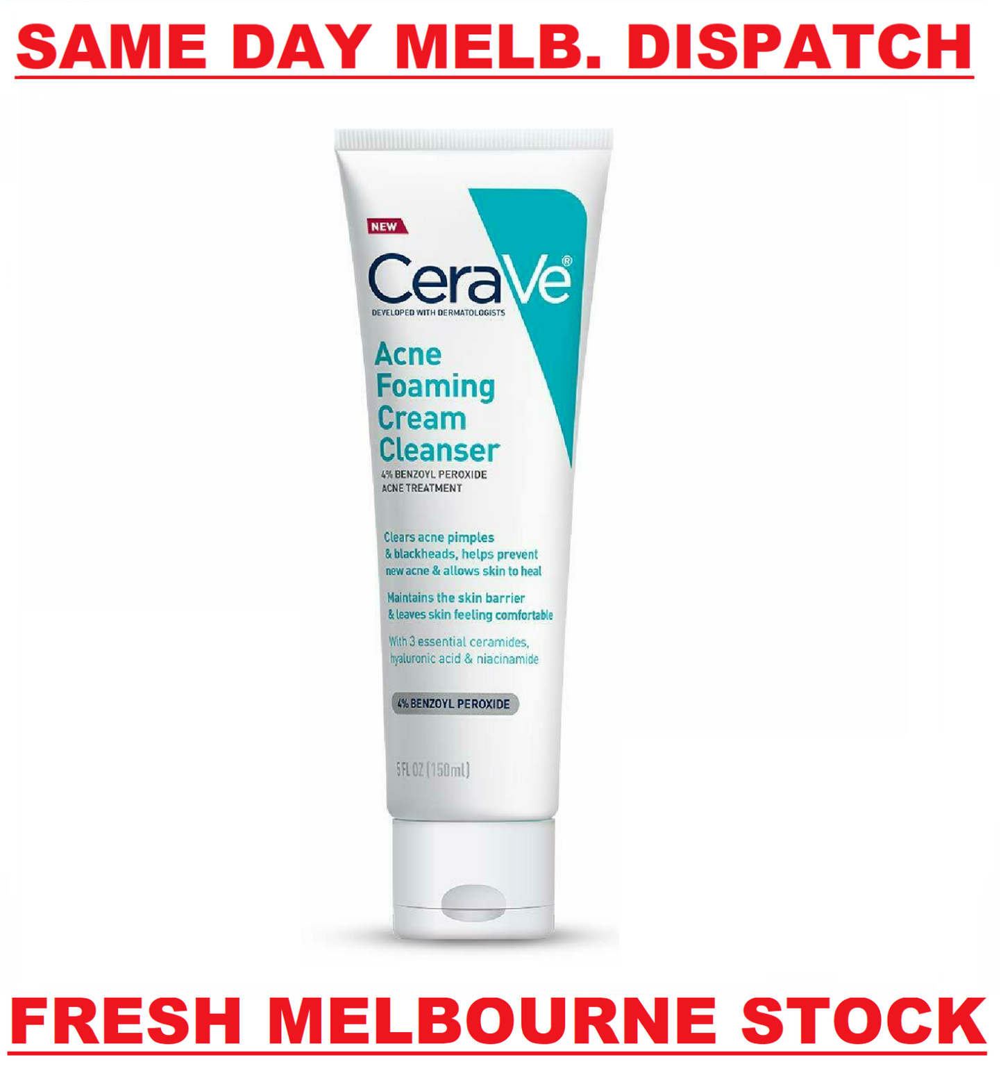CeraVe Acne Treatment Foaming Cream Face Cleanser 4% Benzoyl Peroxide 150 mL NEW