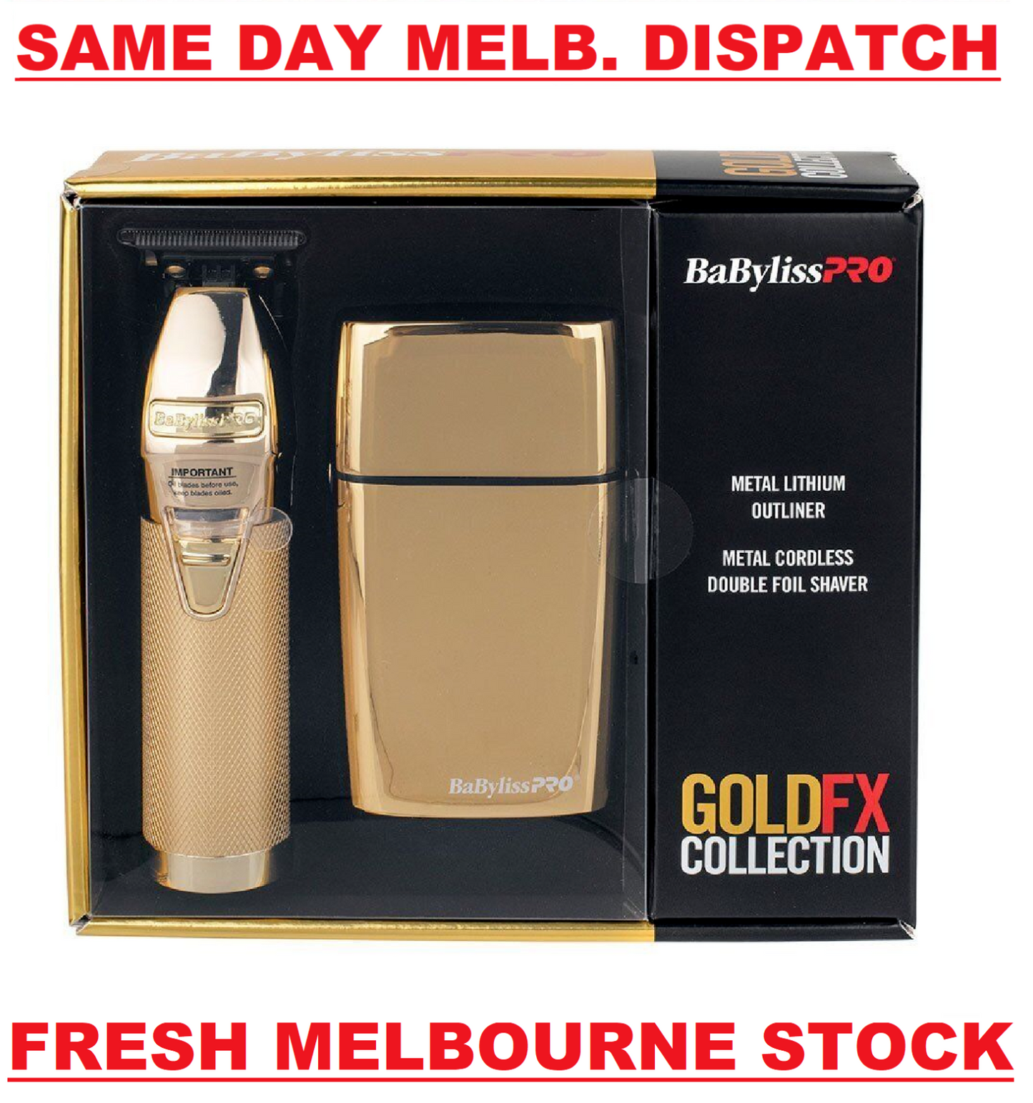 BabylissPRO GOLDFX Collection Lithium Outliner Trimmer + Double Foil Shaver GOLD