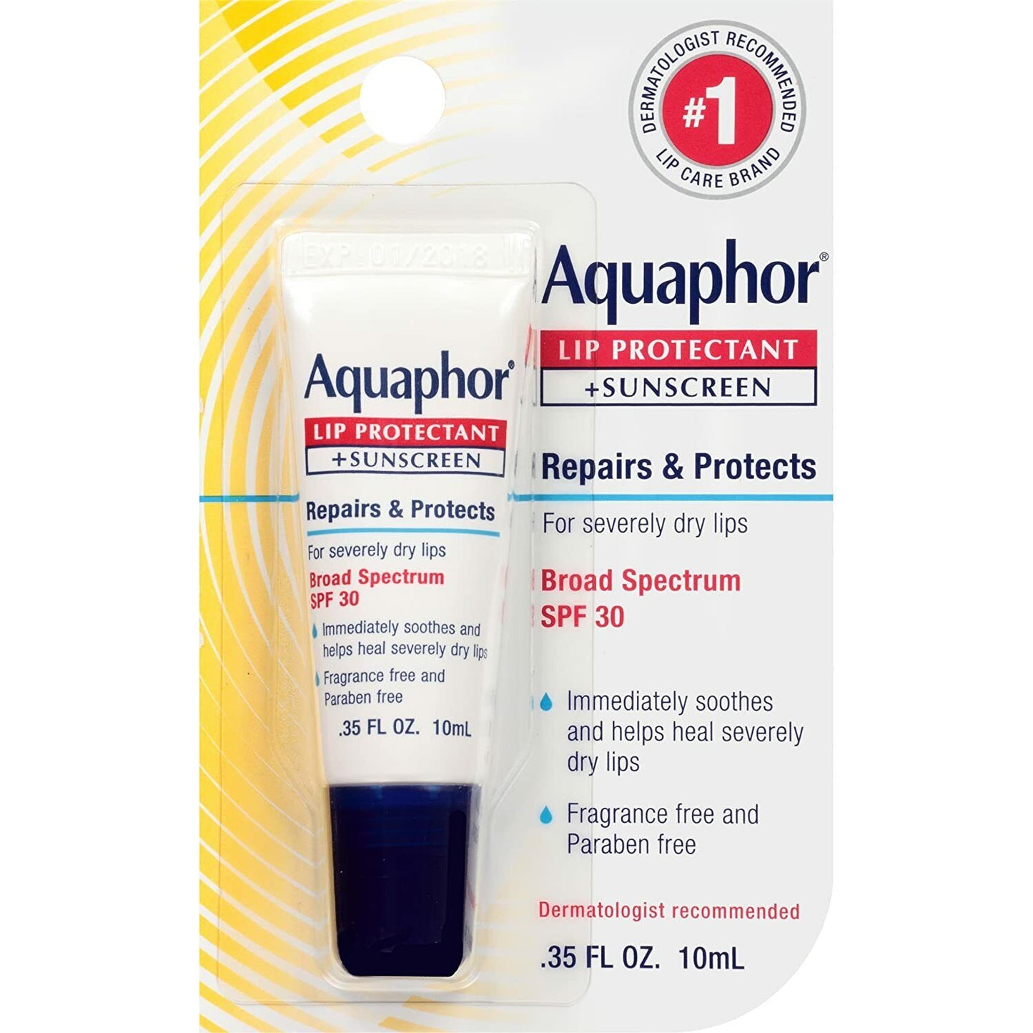 Aquaphor Lip Balm Protectant + Sunscreen SPF30 Severely Dry Chapped Cracked Lips