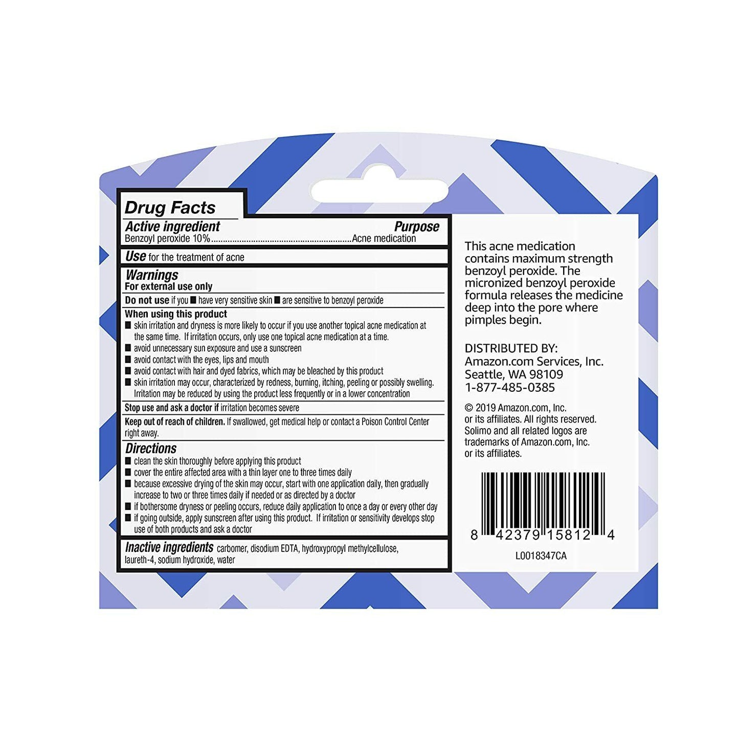 Solimo 10% Benzoyl Peroxide Acne Cream Medication MAXIMUM STRENGTH Skin Care 28g