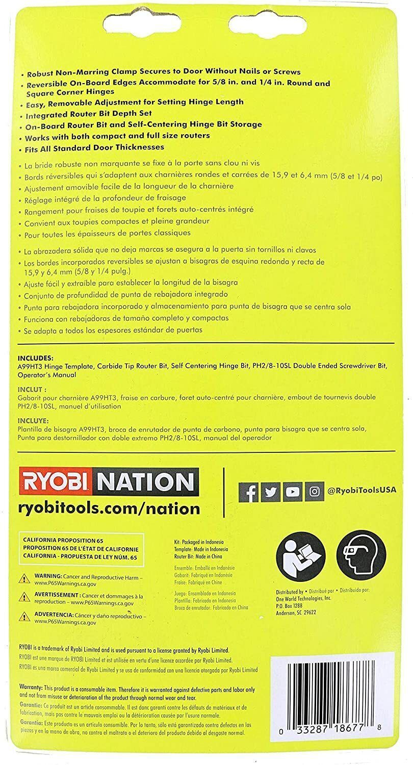 Ryobi A99HT3 Door Hinge Installation Kit Mortiser Template BRAND NEW MELB STOCK