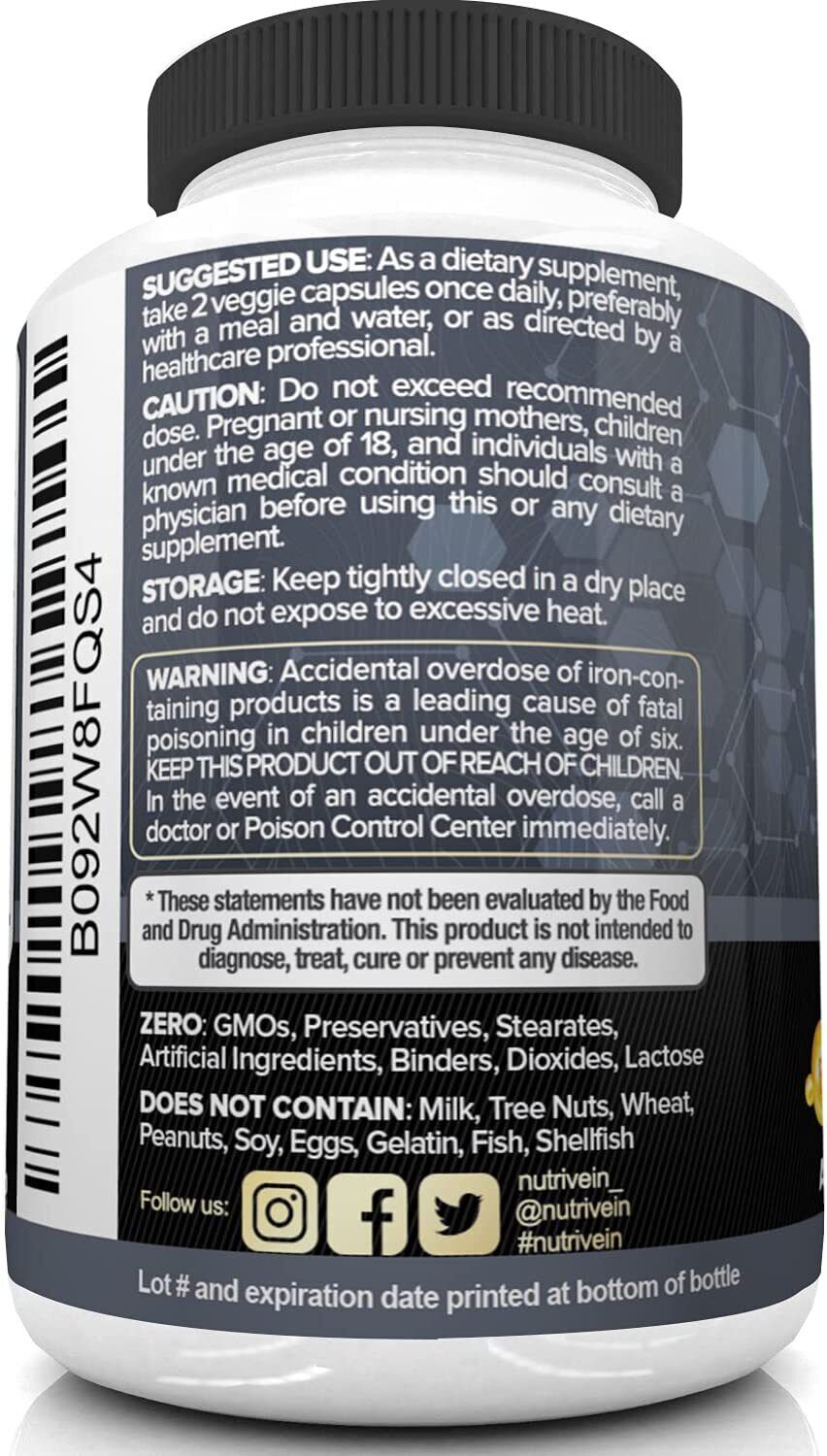 NutriVein DHT Blocker + Biotin Advanced Hair Formula Growth Vitamins Supplement