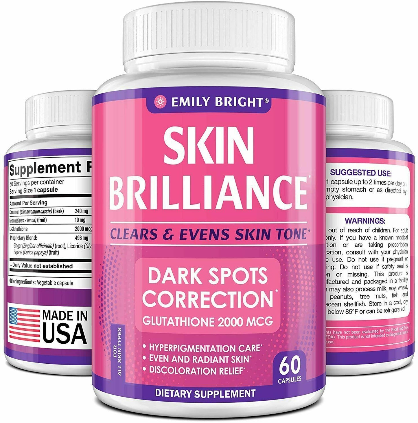 EMILY BRIGHT SKIN BRILLIANCE WHITENING PILLS 2000mg 60c Glutathione FREE EXPRESS