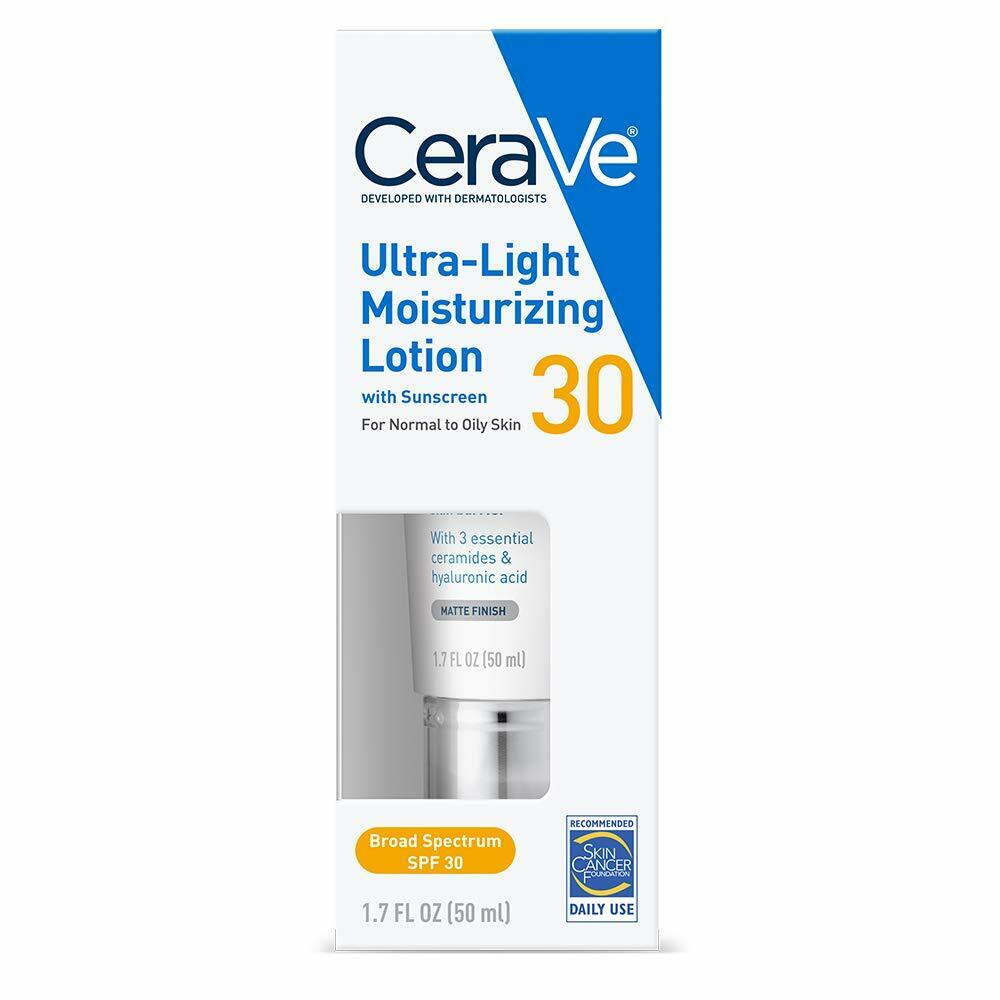 CeraVe AM Ultra Light Moisturizing Lotion SPF30 Hyaluronic Acid Sunscreen 50 mL