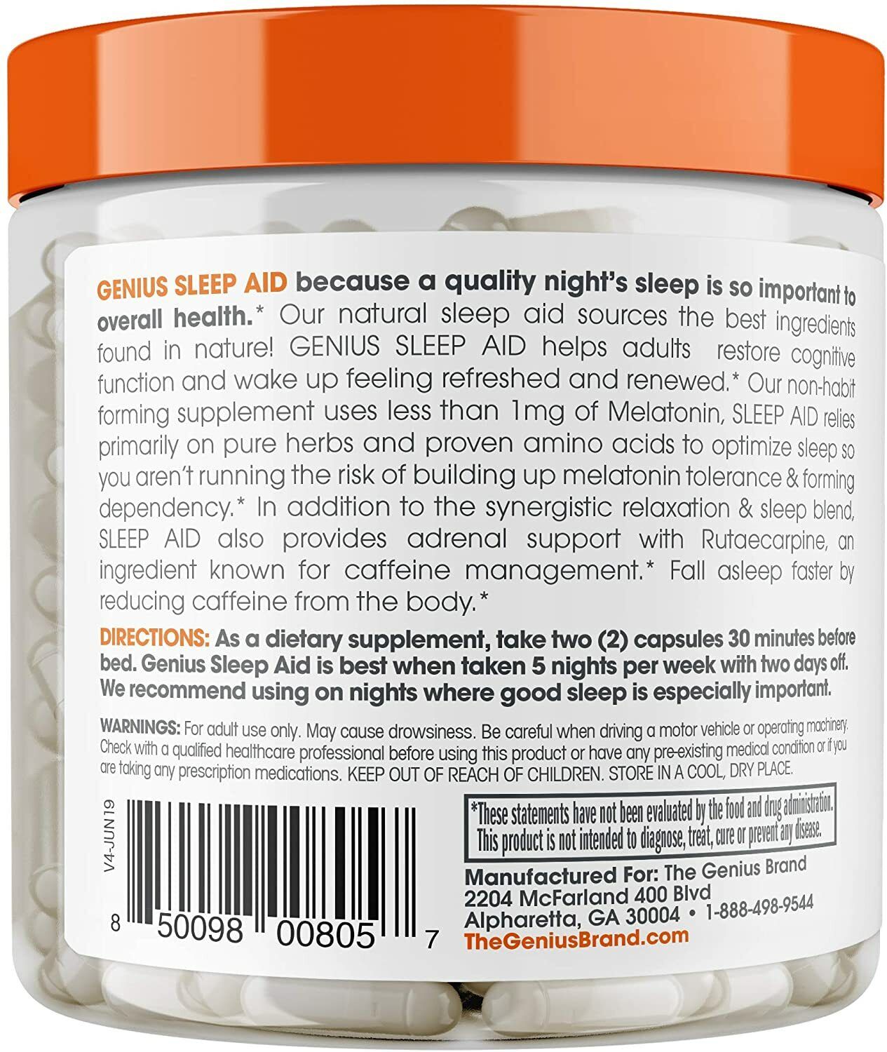 GENIUS SLEEP AID Natural Sleeping Pills & Adrenal Support 40 Caps - FREE EXPRESS