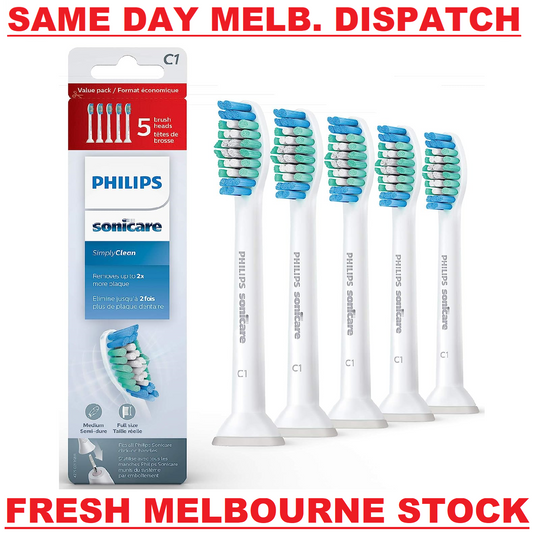 GENUINE Philips SONICARE C1 HX6015/03 Replacement Toothbrush Head WHITE - 5 PACK