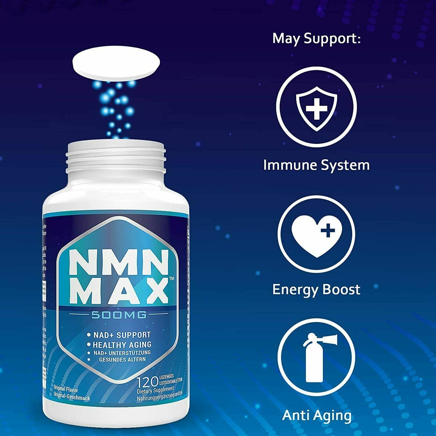 NMN Max 500mg x 120 Tabs Sublingual NMN Lozenges DOUBLE STRENGTH FAST-ACTING