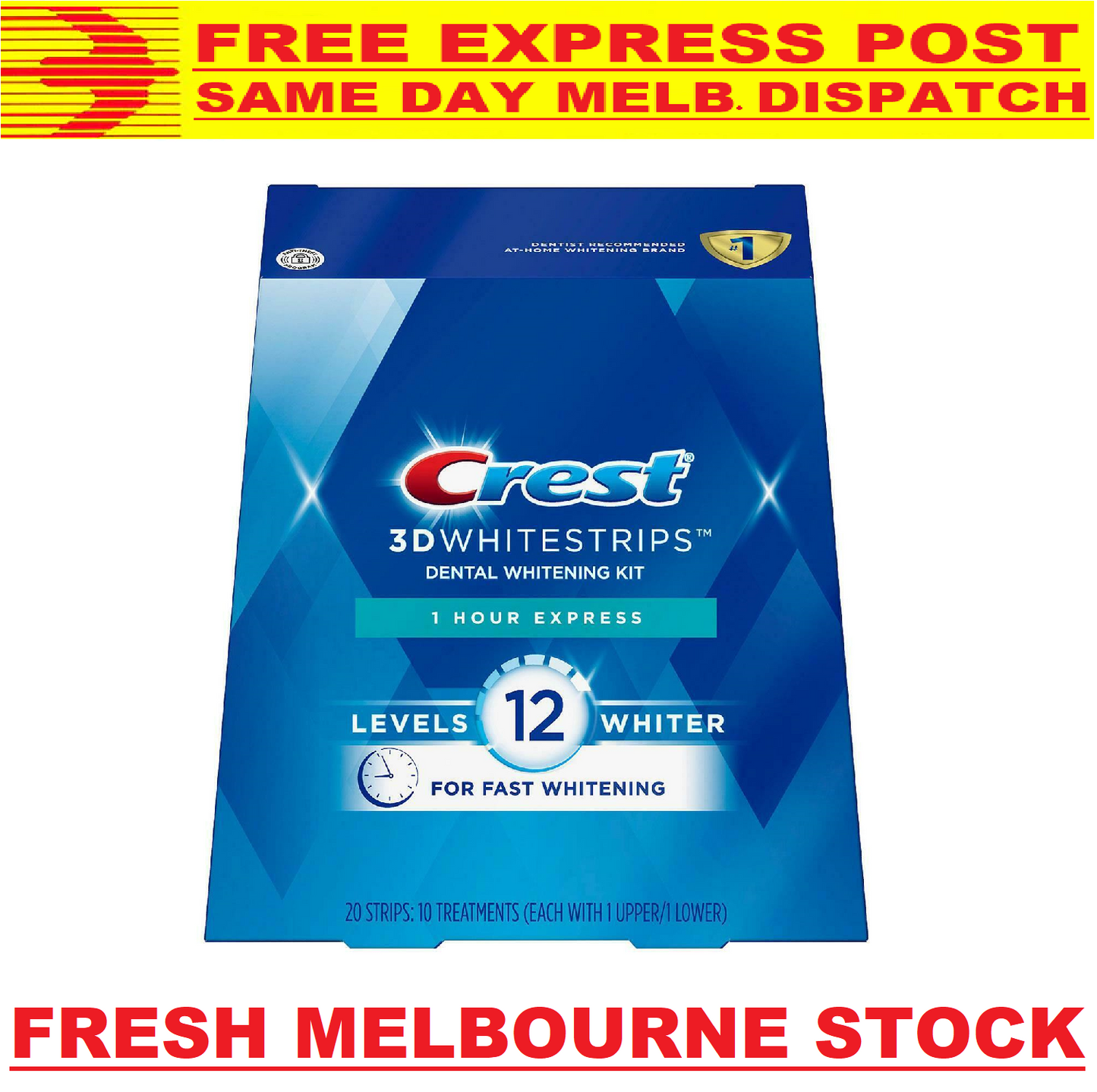 Crest 3D 20 x 1 Hour Express Teeth Whitening Strips White 10 Pouches SEALED BOX