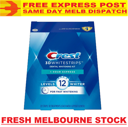 Crest 3D 20 x 1 Hour Express Teeth Whitening Strips White 10 Pouches SEALED BOX