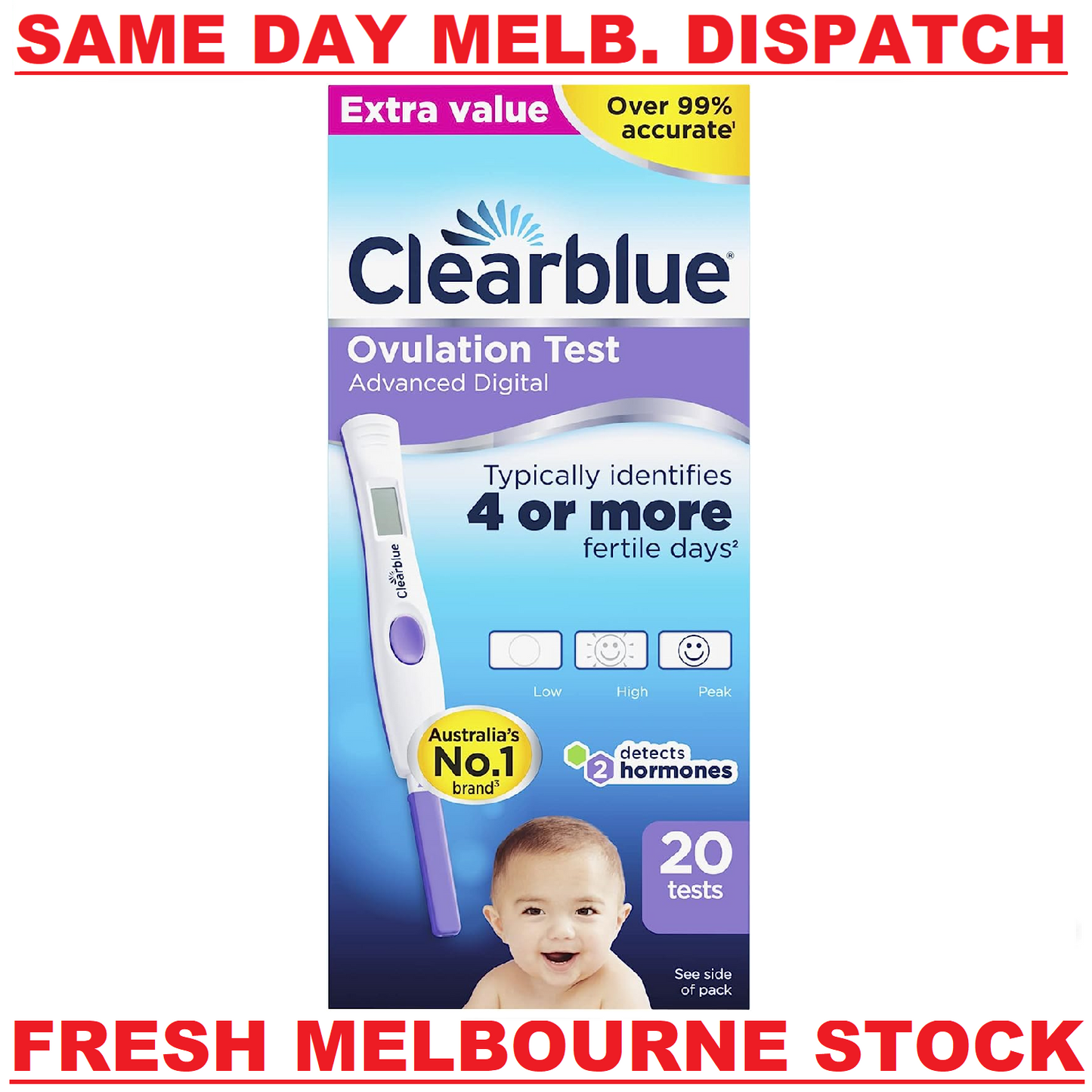 Clearblue Advanced Digital Ovulation Test Kit 20 Tests Dual Hormone Indicator