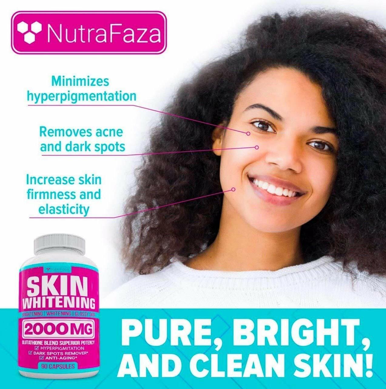 NUTRAFAZA SKIN WHITENING PILLS 2000mg Glutathione Brightening Lightening 90 Caps