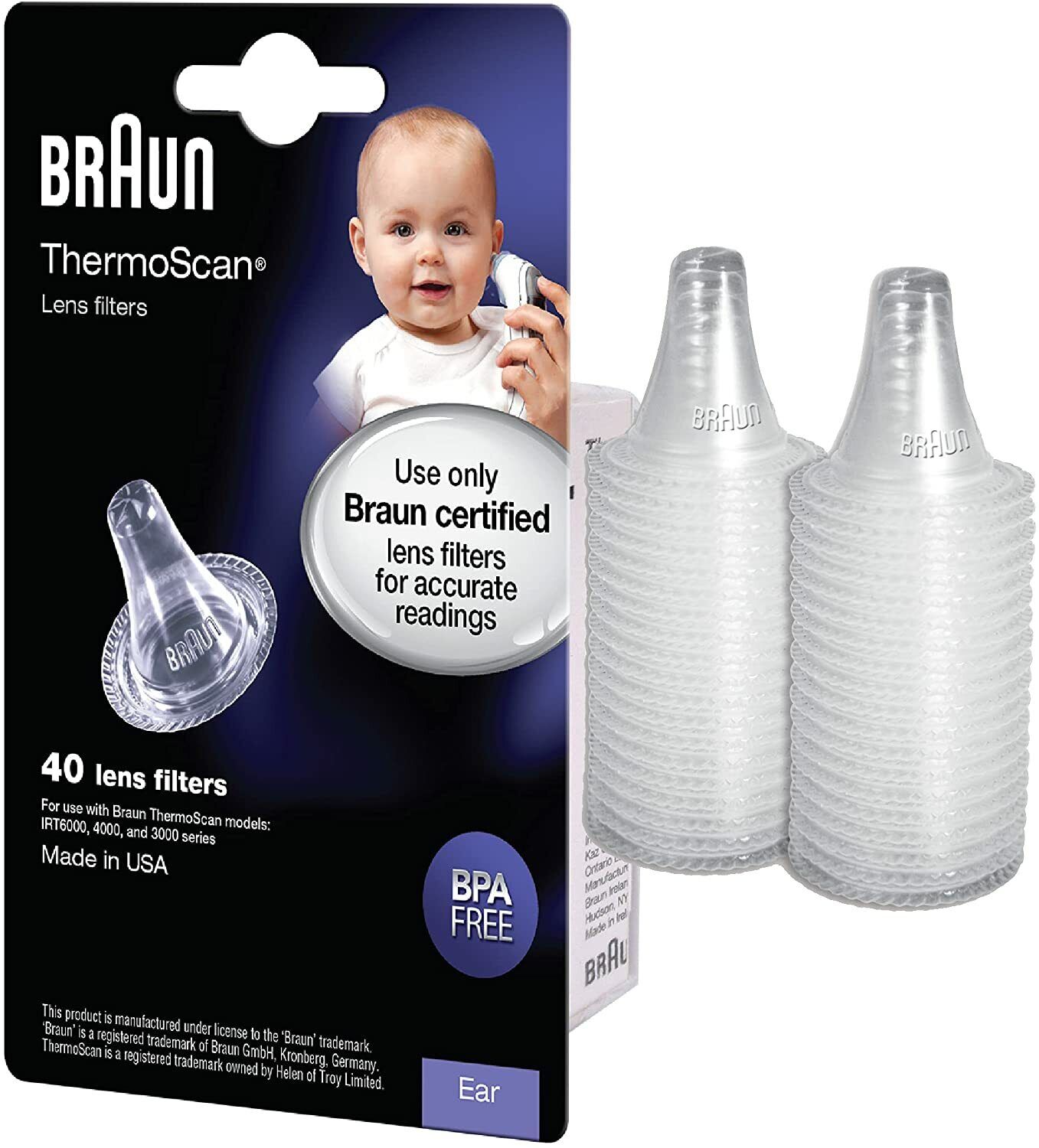 Genuine BRAUN ThermoScan Ear Thermometer Replacement Lens Filters Caps - 40 Pack