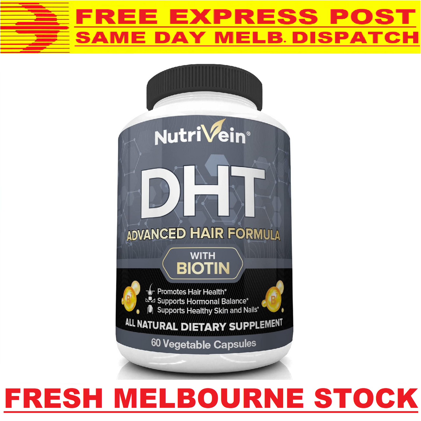 NutriVein DHT Blocker + Biotin Advanced Hair Formula Growth Vitamins Supplement