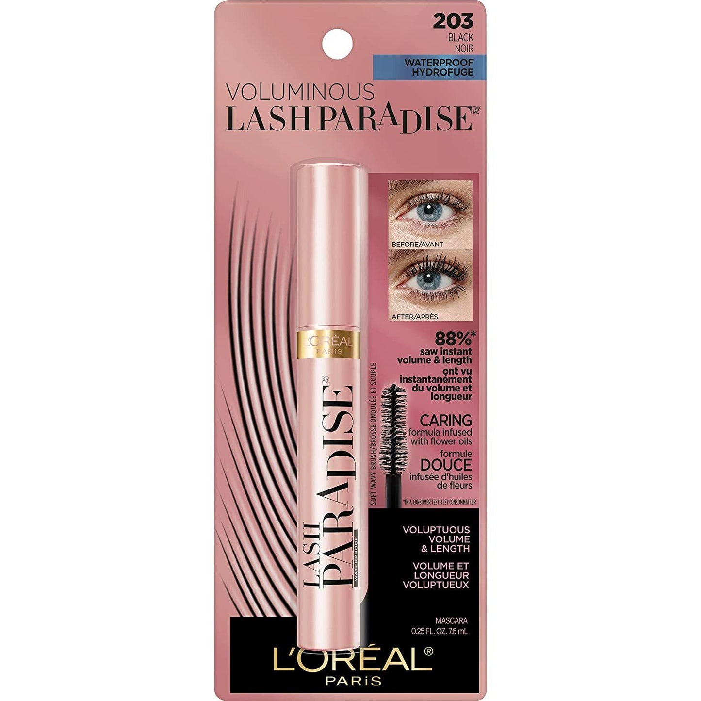 L'Oreal Paris Voluminous Lash Paradise Mascara 7.6 mL WATERPROOF Black Noir #203