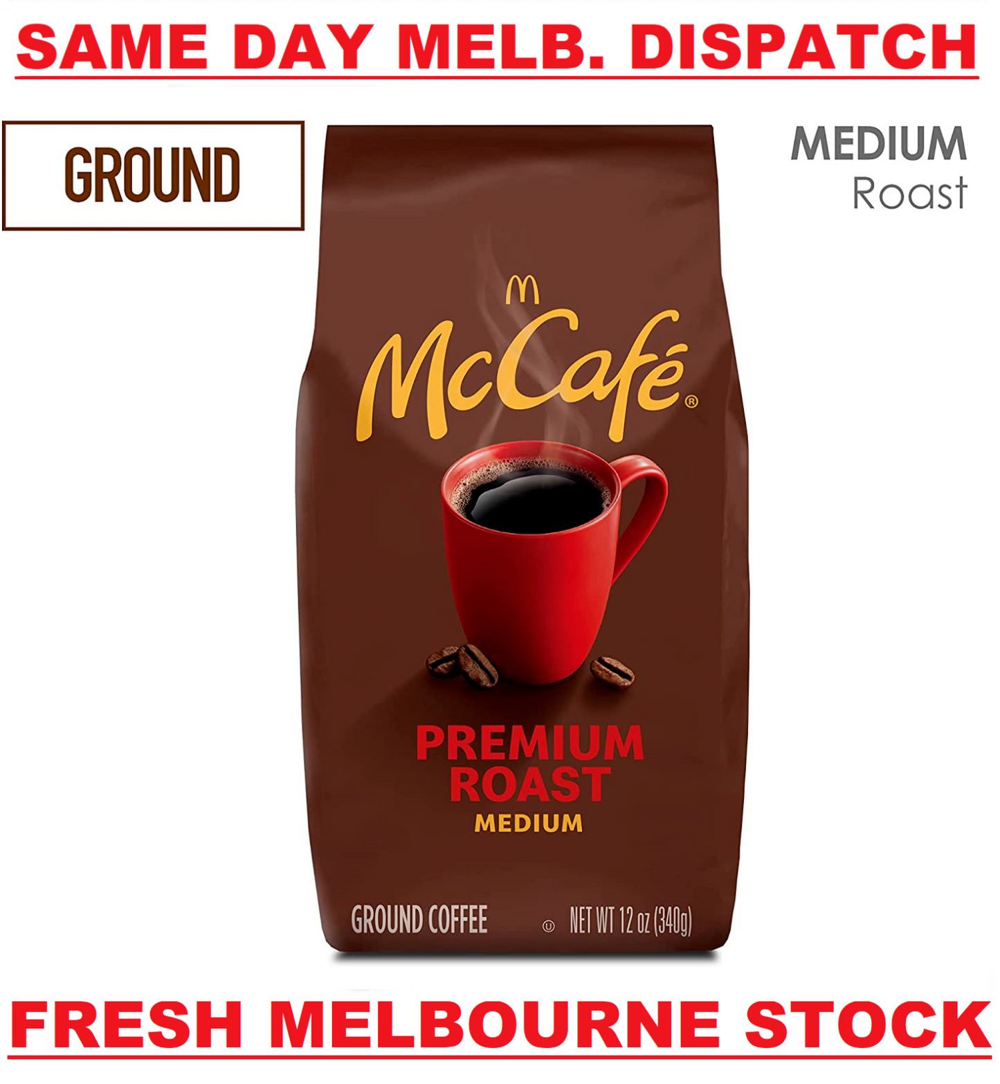McCafe Premium Roast Medium Ground Coffee - 100% Arabica Beans Kosher - 340g NEW