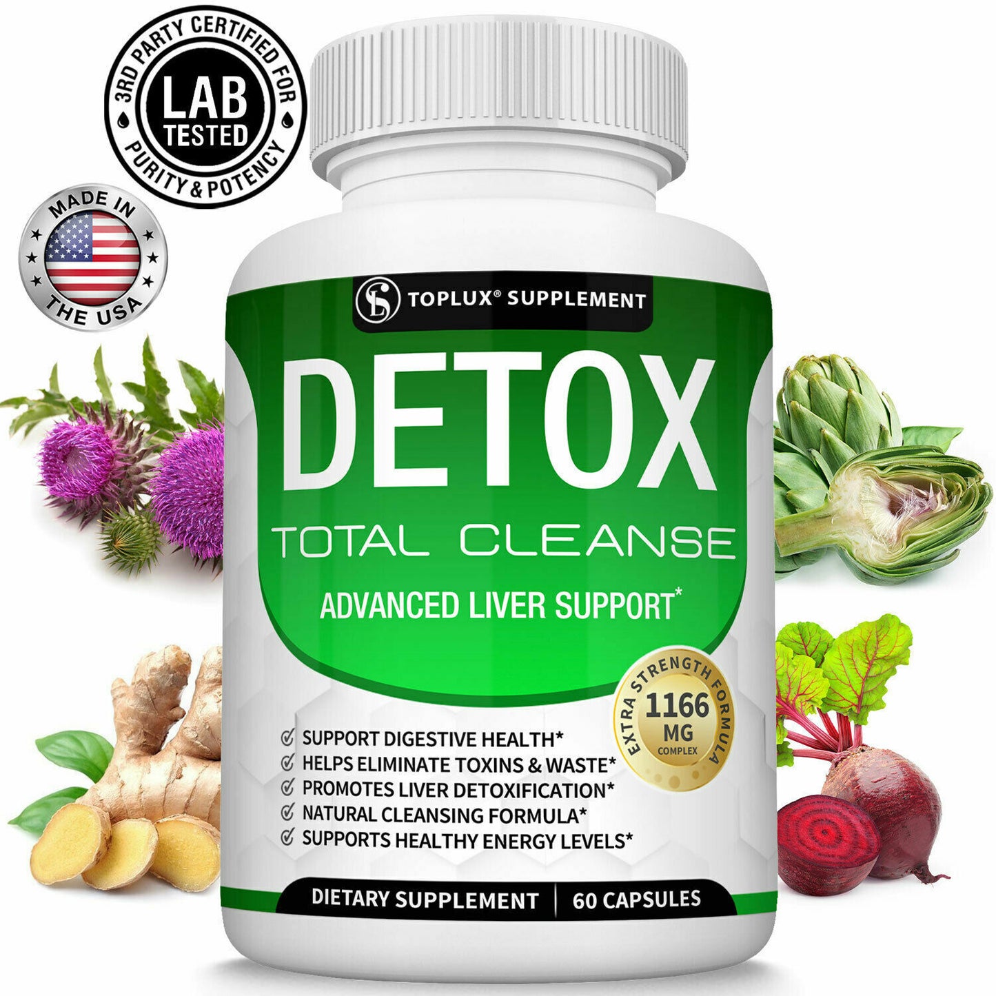 DETOX Total Cleanse 1166mg 60 Caps NATURAL LIVER SUPPORT - FREE EXPRESS POST