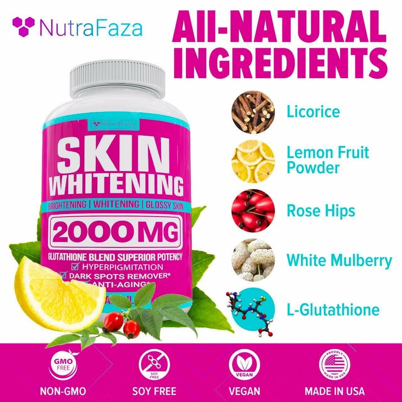 NUTRAFAZA SKIN WHITENING PILLS 2000mg Glutathione Brightening Lightening 90 Caps