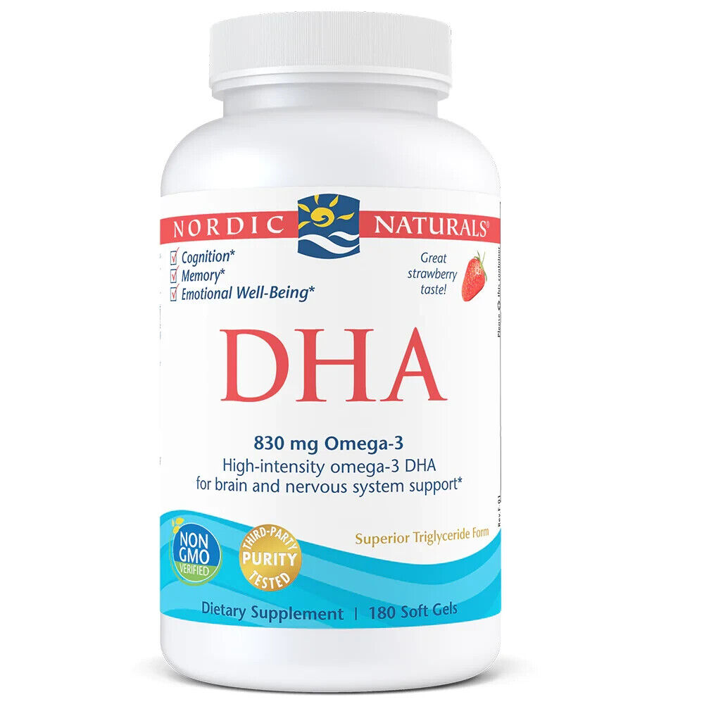 NORDIC NATURALS DHA 830mg Omega-3 DHA & EPA Fish Oil - 180 Soft Gels Strawberry