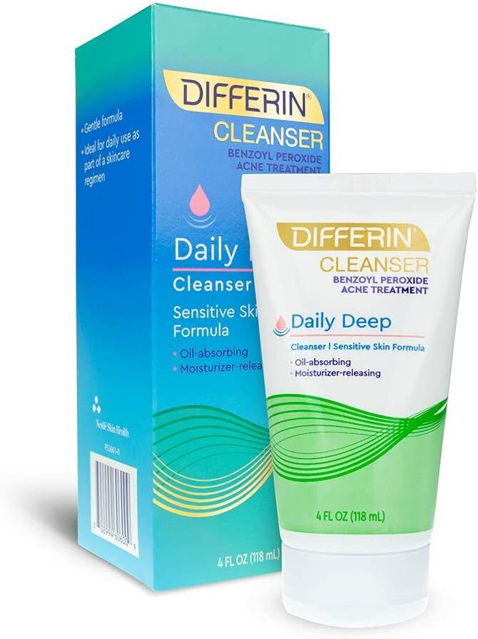 Differin Daily Deep Acne Cleanser Sensitive Skin Care 5% Benzoyl Peroxide 118ml