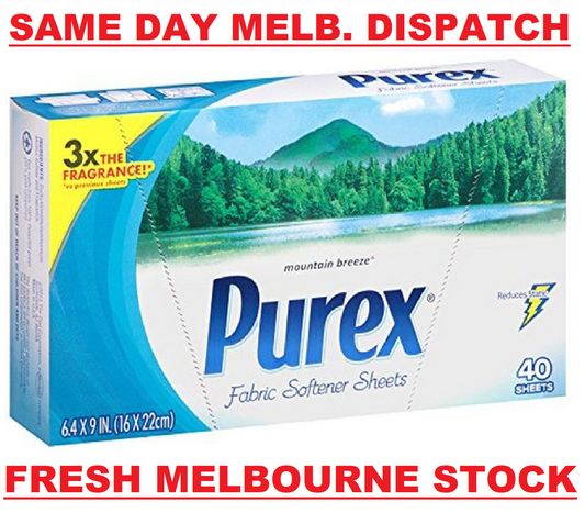 Purex Fabric Softener Tumble Dryer Sheets, Mountain Breeze 40 Pack FRESH STOCK