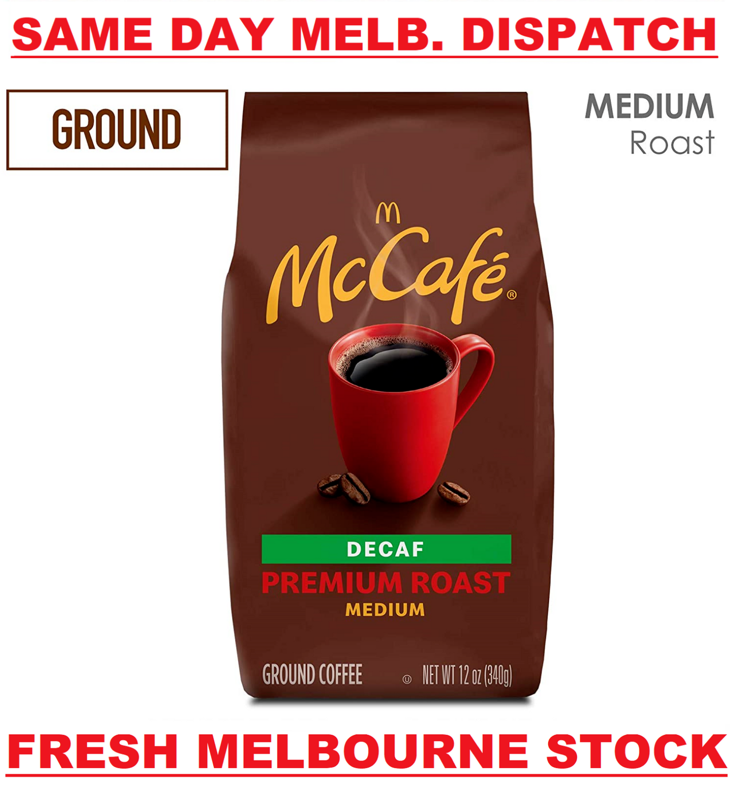 McCafe DECAF Premium Roast Medium Ground Coffee - 100% Arabica Beans Kosher 340g