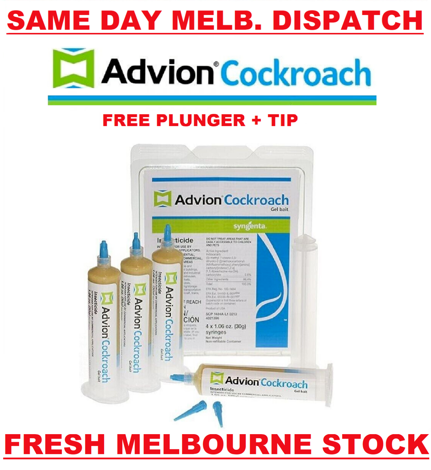 Genuine Syngenta Advion Cockroach Gel German Roach FRESH MELB STOCK 4 x 30g Tube