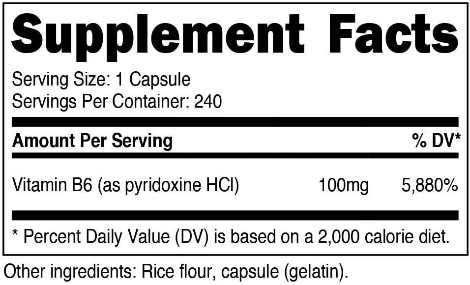 Nutricost Vitamin B6 100mg 240 Caps PMS MORNING SICKNESS - FREE EXPRESS POST