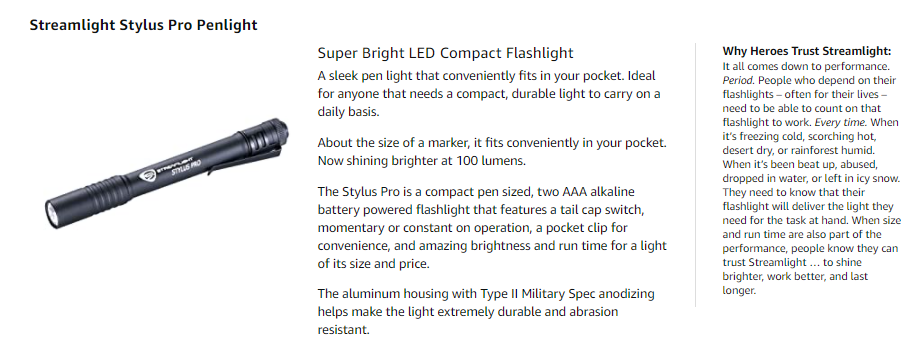 Streamlight 66118 Stylus Pro PenLight + Holster, Black with White LED 100 Lumens