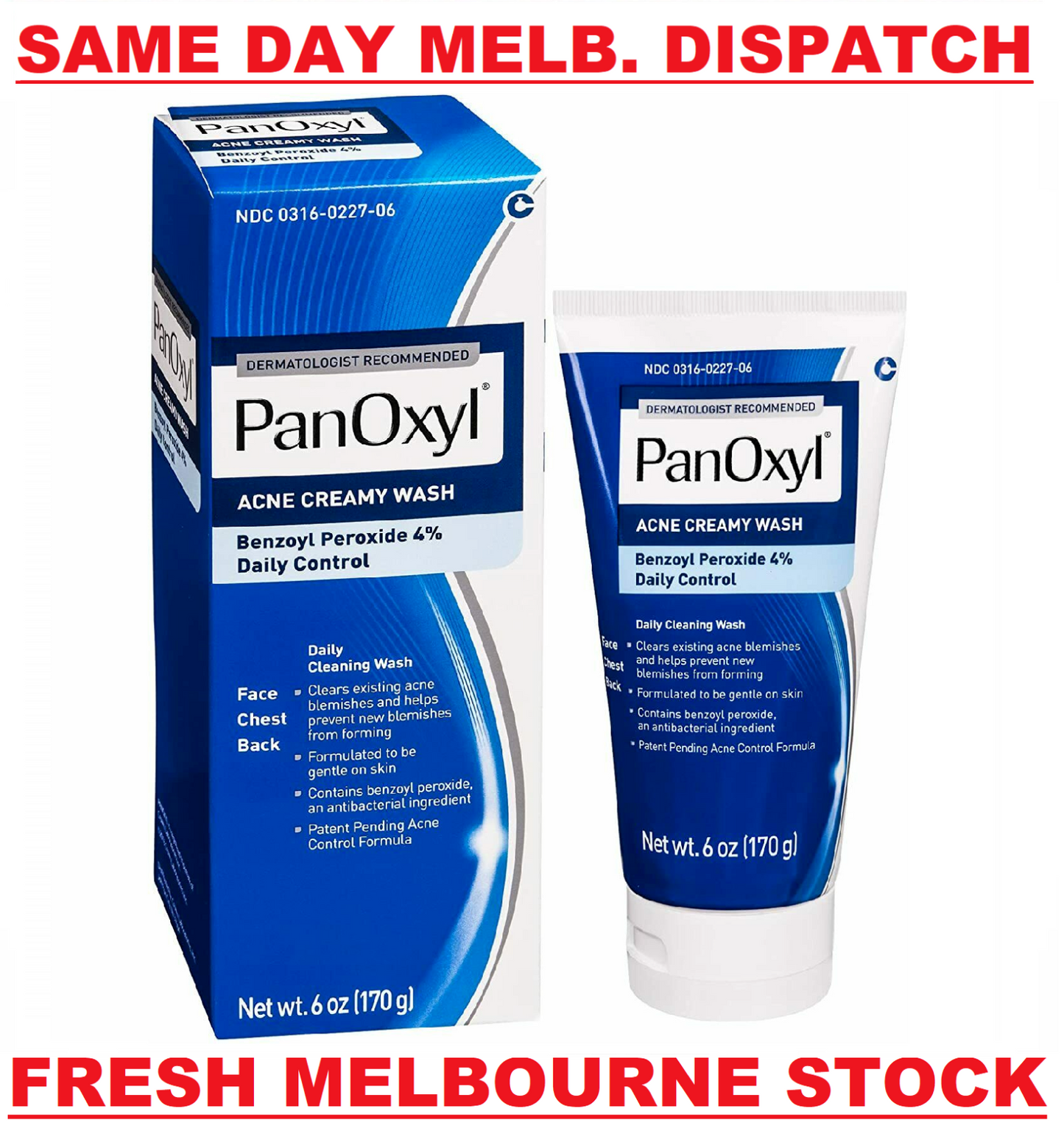 PanOxyl Benzoyl Peroxide 4% Daily Control Creamy Acne Wash Skin Care - 170g NEW