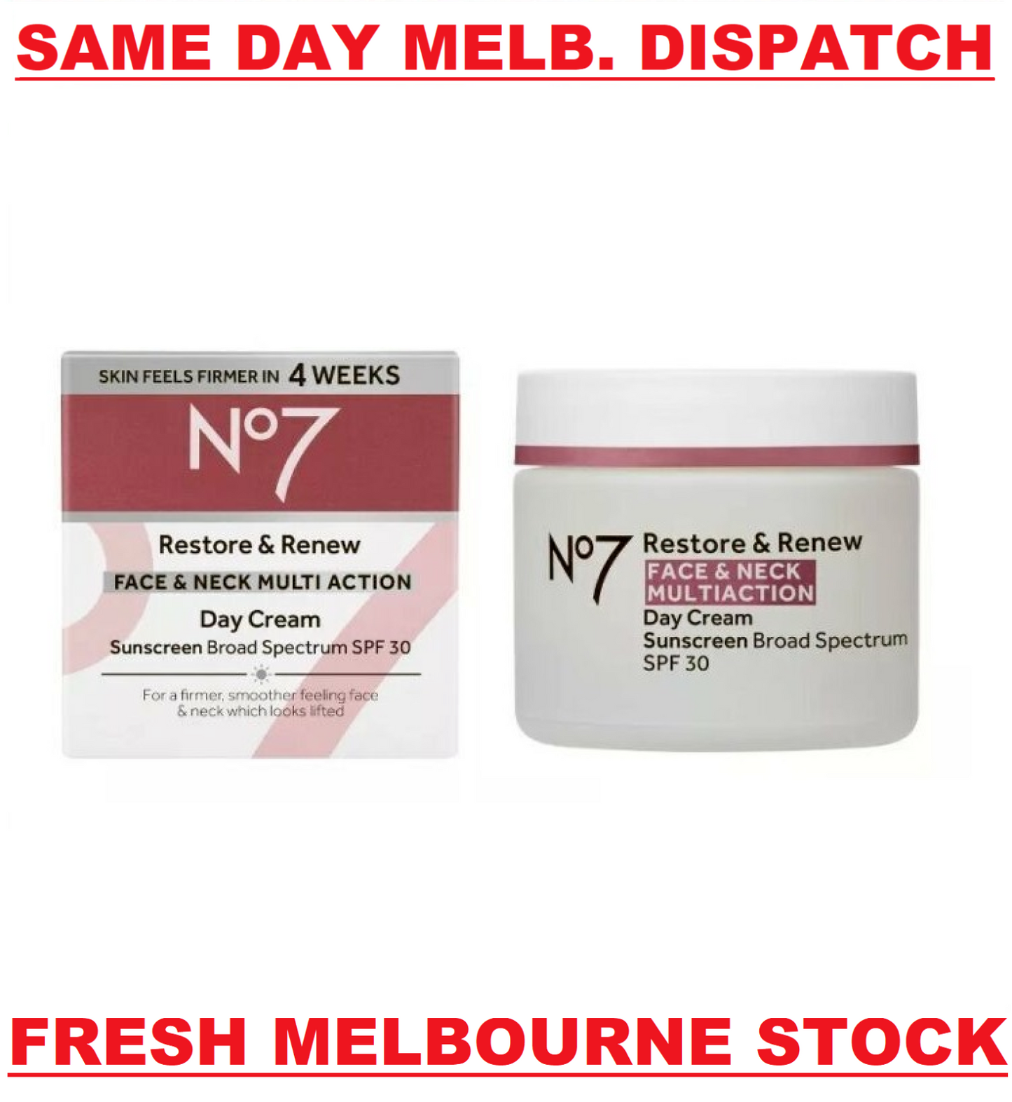 Boots No7 Restore & Renew Face & Neck Multi Action Day Cream SPF30 50mL - NEW!
