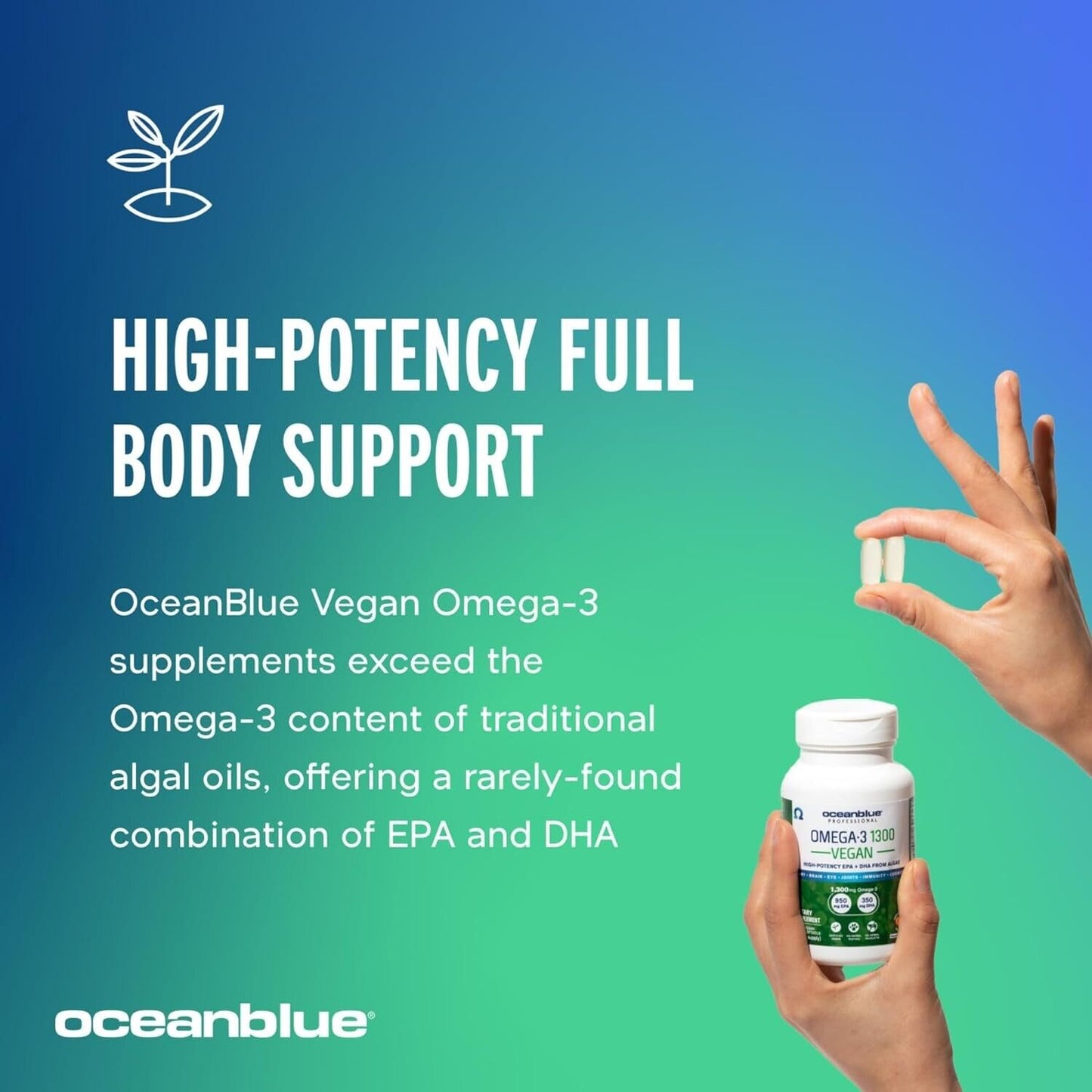 OCEANBLUE VEGAN Plant Based Omega-3 1300 mg ALGAE DHA/EPA - 60 Soft Gels Orange