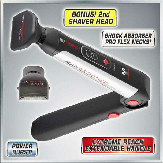 Mangroomer Ultimate Pro Back Shaver 2 Shock Absorber Flex Heads Power Hinge NEW