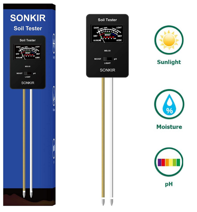 Sonkir Soil pH Meter, MS-X1 Upgraded 3-in-1 Soil Moisture/Light/pH Tester Garden