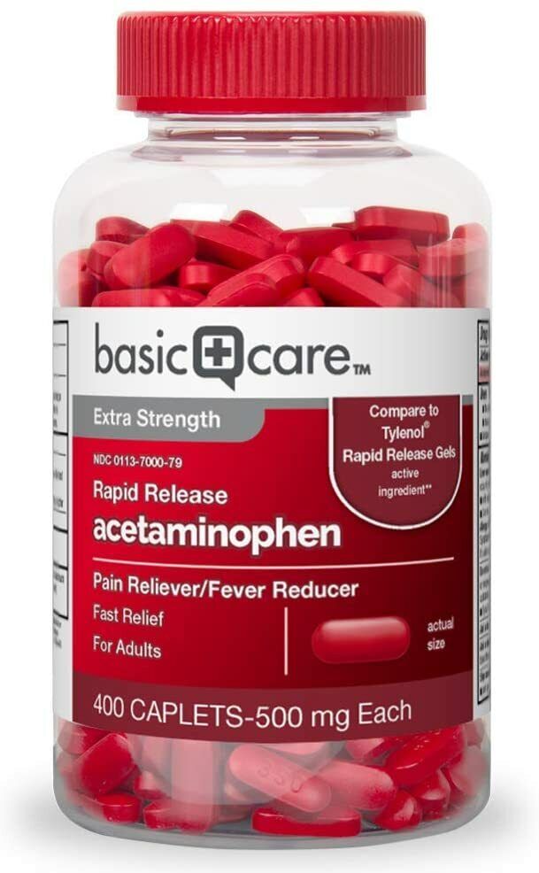 Amazon Care PAIN RELIEF TABLETS Extra Strength Acetaminophen 400 Caplets 500 mg