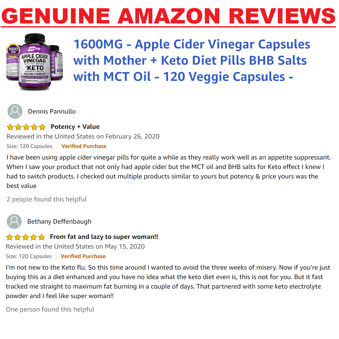 NutriFlair Apple Cider Vinegar + KETO BHB Diet Pills 120c ADVANCED WEIGHT LOSS