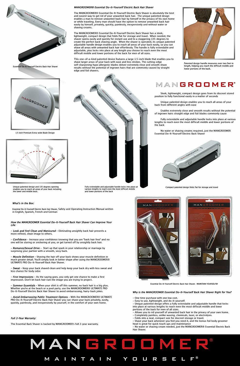 Mangroomer Do-It-Yourself Electric Back Hair Shaver Groomer BRAND NEW & SEALED