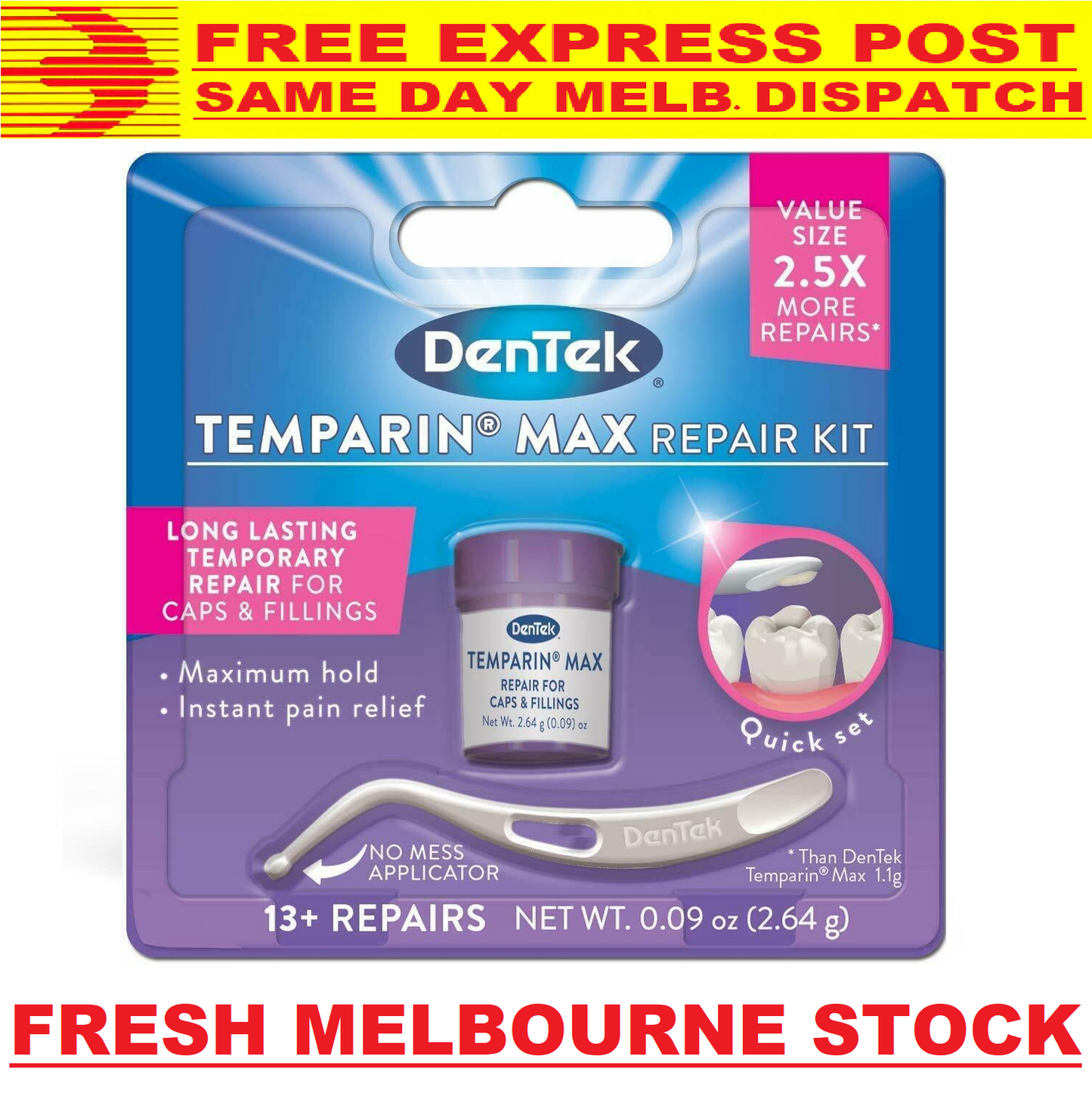 DENTEK TEMPARIN MAX DENTAL REPAIR KIT LOST FILLING CAP CROWN INLAY FREE EXPRESS!