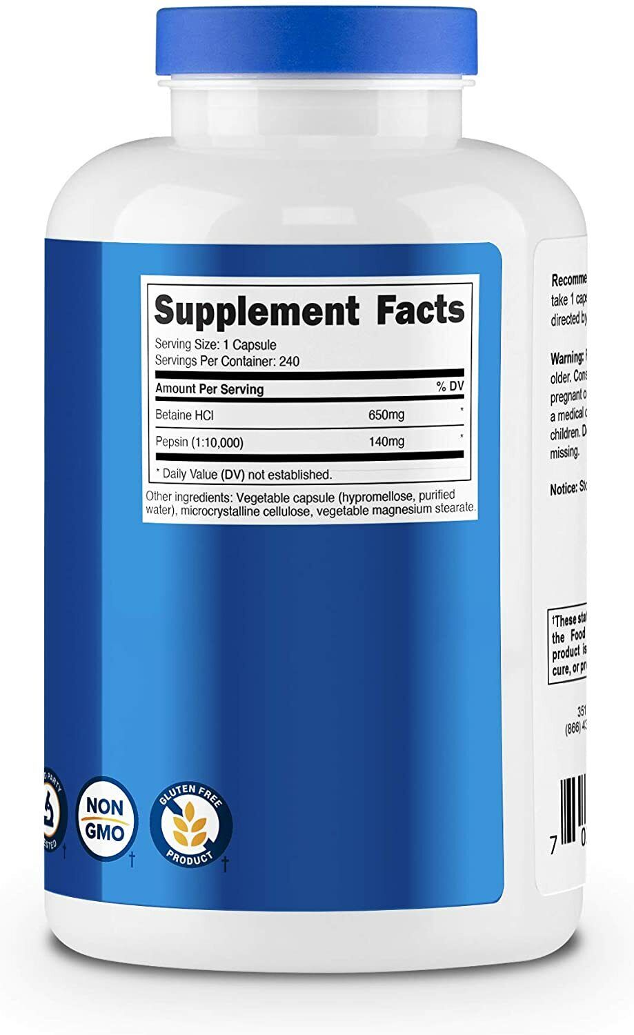 Nutricost Betaine HCL + Pepsin EXTRA STRENGTH 790mg 240 Caps - FREE EXPRESS POST