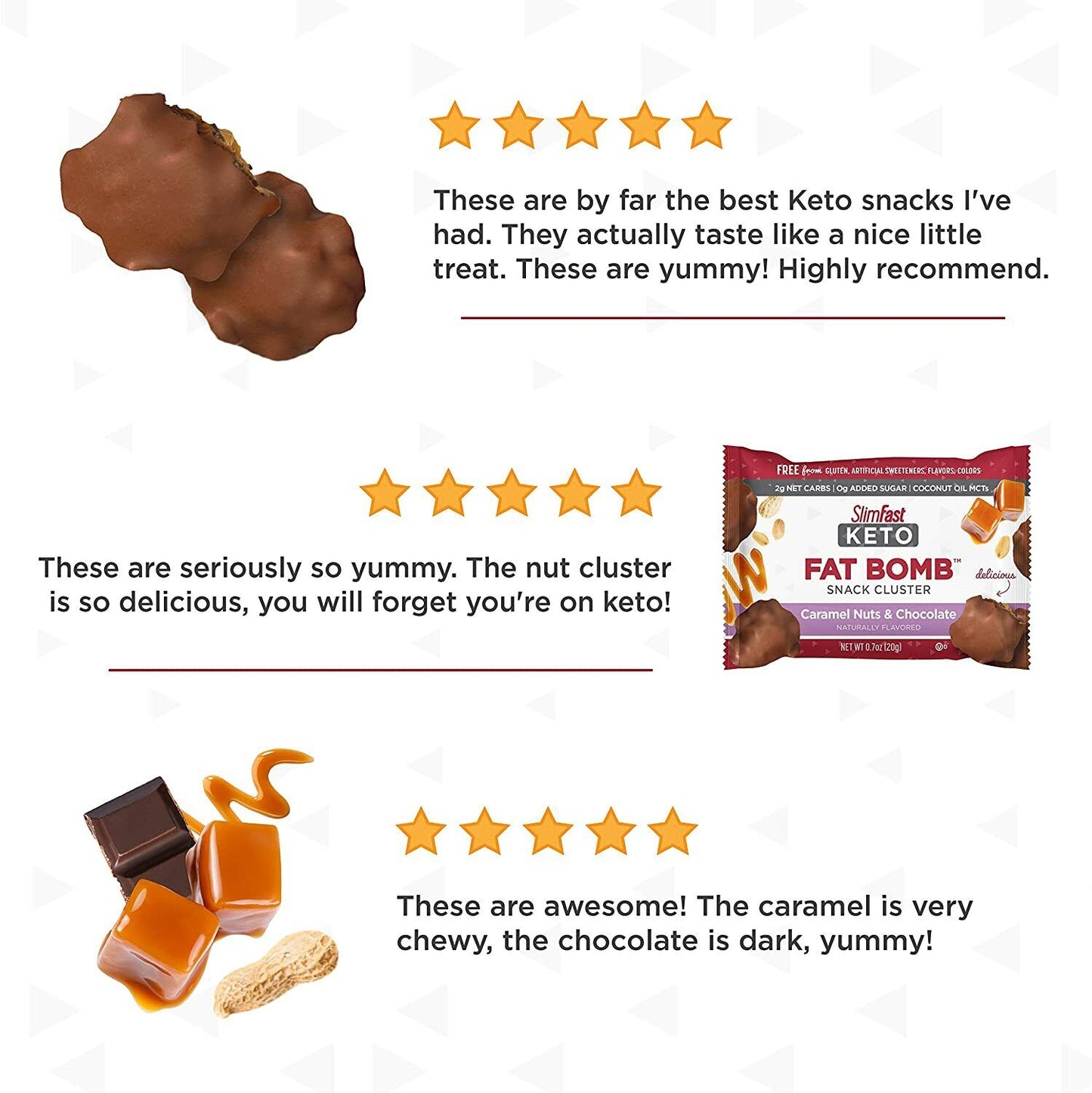 SlimFast Keto Fat Bomb Snack Cluster - 14 Packs x 20g Caramel Nuts & Chocolate
