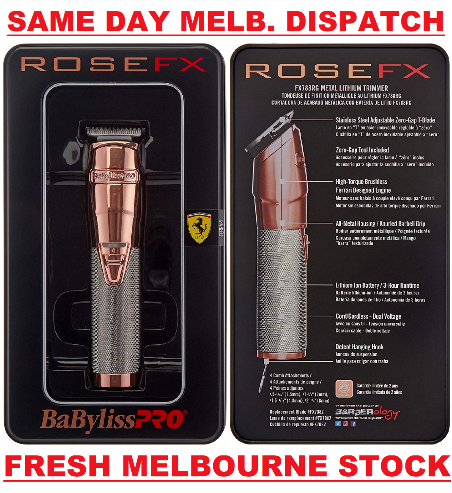 Babyliss Pro RoseFX Metal Lithium Hair Trimmer - Rose FX BabylissPro - FX788RG