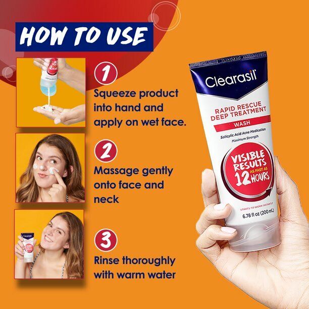Clearasil Rapid Rescue Deep Treatment - Salicylic Acid 2% Acne Face Wash 200mL