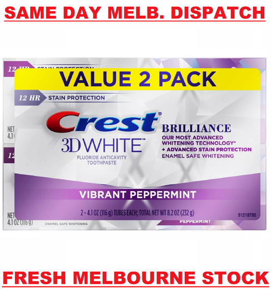 Crest 2 x 116g Pack 3D White Luxe Brilliance Vibrant Teeth Whitening Toothpaste