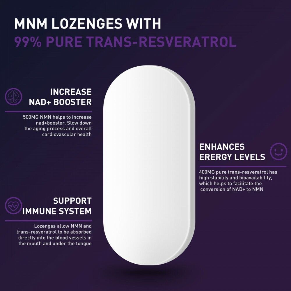NMN 500mg + Resveratrol 400mg NAD+ ANTI-AGING 120 Lozenges - FREE EXPRESS POST