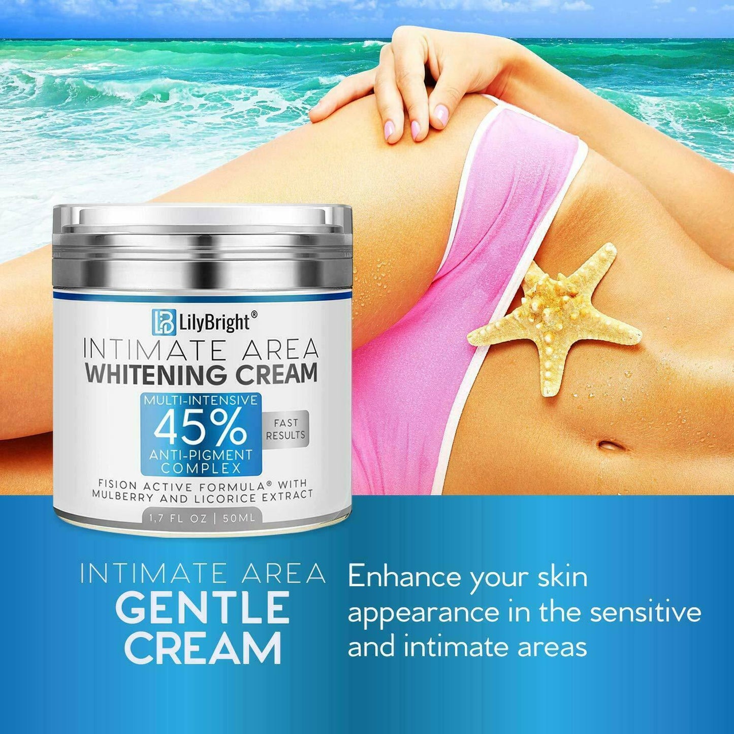 LilyBright Intimate Area Skin Whitening Cream Intensive 45% Treatment 50ml NEW