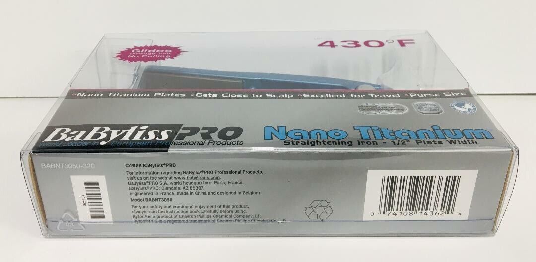 BabylissPro Nano Titanium 13mm Ceramic Mini Hair Straightener Travel Size 220°C