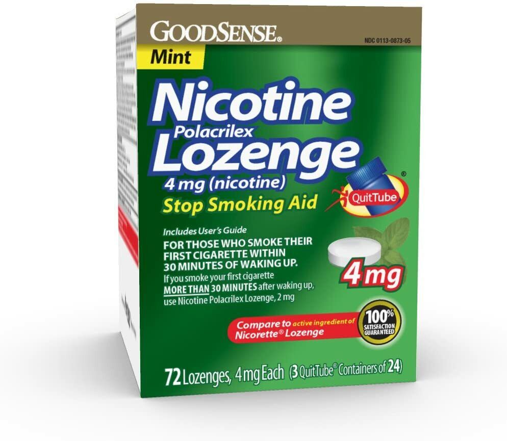 GoodSense 4mg Nicotine Polacrilex 72 Lozenges Mint Flavour Stop Smoking Aid Care