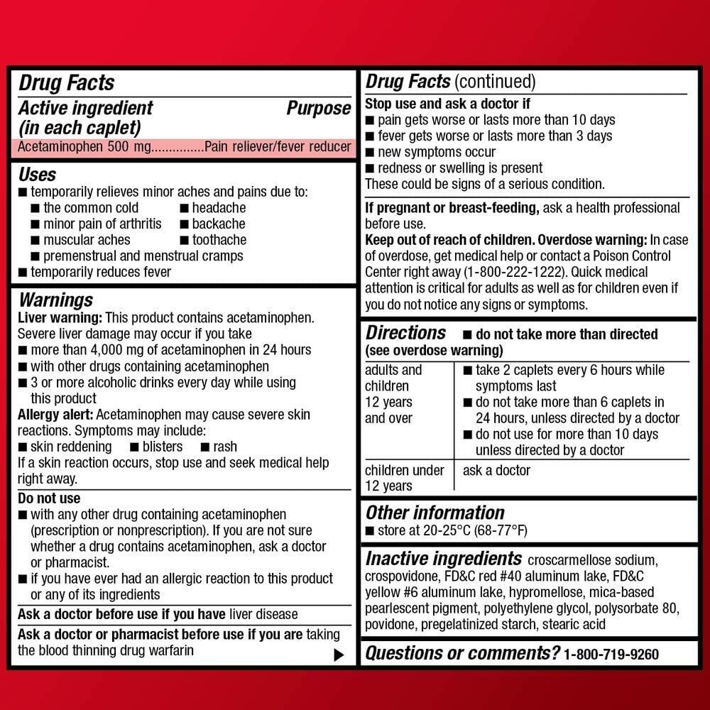Amazon Care PAIN RELIEF TABLETS Extra Strength Acetaminophen 400 Caplets 500 mg