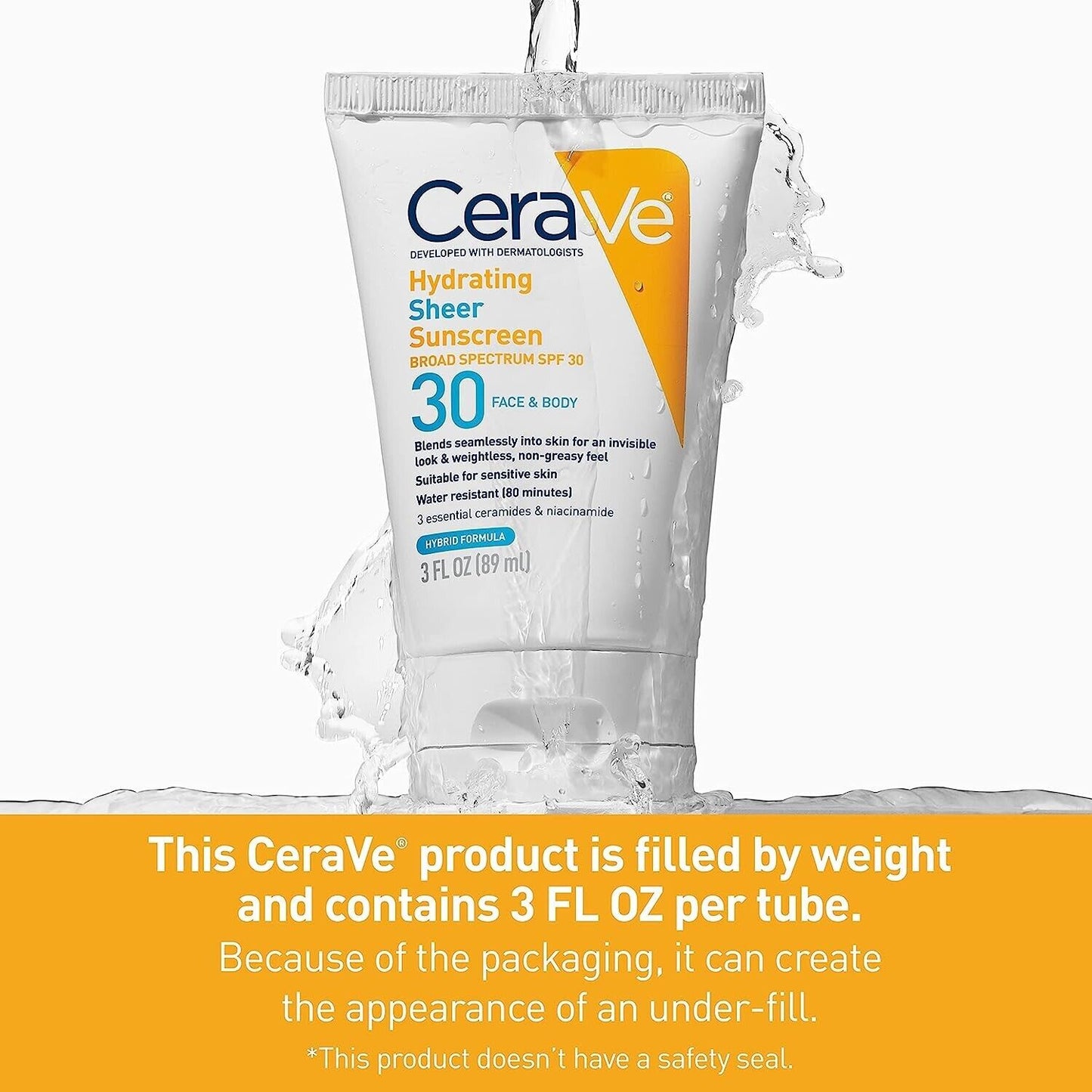 CeraVe Hydrating Sheer Sunscreen for Face & Body SPF30 with Niacinamide 89mL NEW